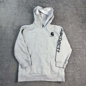 Carhartt Graphic Logo Hoodie Youth Medium 10-12 Gray Pullover Streetwear
